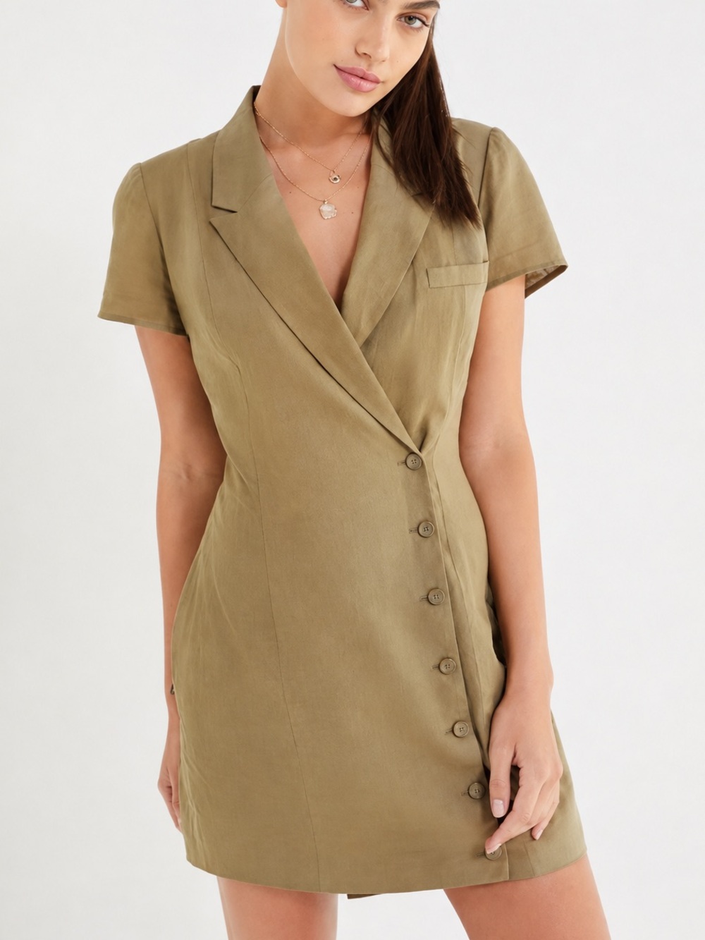 Urban Outfitters Khaki Button-Front Mini Dress